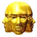 golden three-faced Janus head